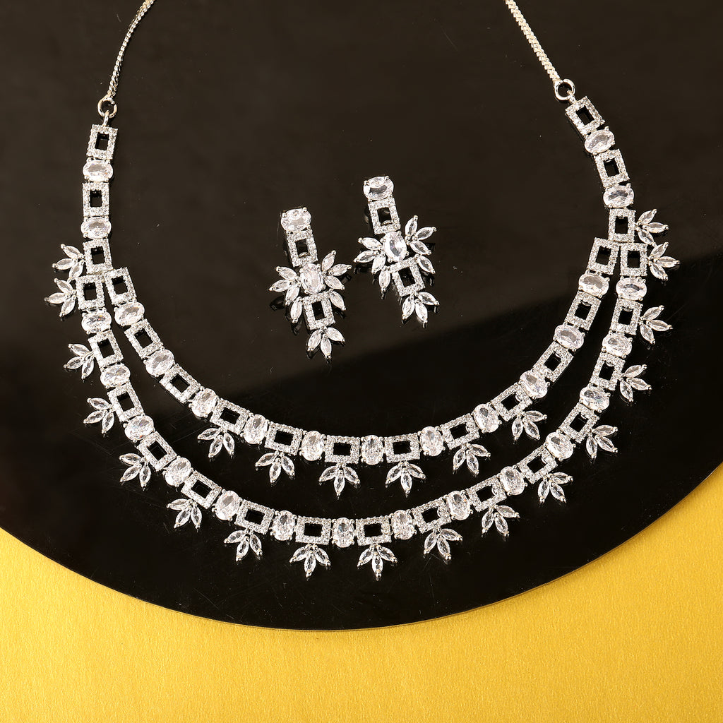 Mekkna AD Stone Silver Plated Necklace with Earrings Collection-Shop Now!