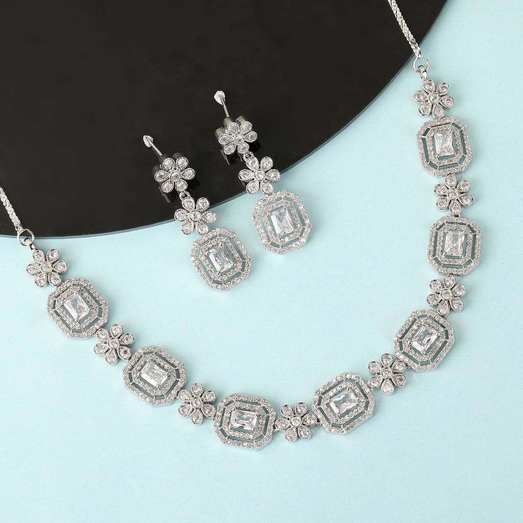 Mekkna AD Stone Silver Plated choker with Earrings Collection-Shop Now!