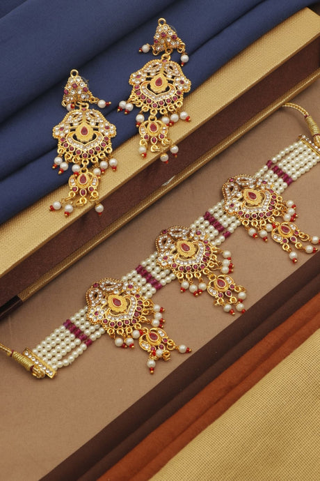 Mekkna Multi-Color Pearl Necklace with Matching Earrings