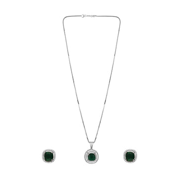 Mekkna "Emerald Embrace" American Diamond and Emerald Pendant Set