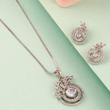  Mekkna "Swirl of Elegance" American Diamond Jewelry Set