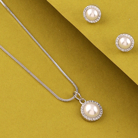  Mekkna "Pearl Perfection" American Diamond and Pearl Pendant Set