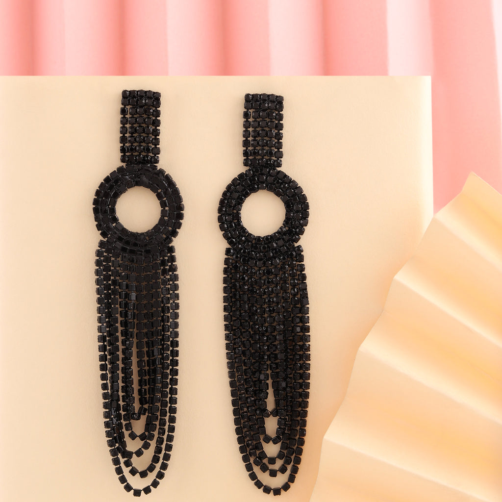 Midnight Magic: Mekkna's Black Crystal Dangle Earrings