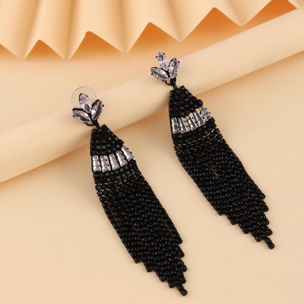  Midnight Whispers: Mekkna's Black Crystal Tassel Earrings