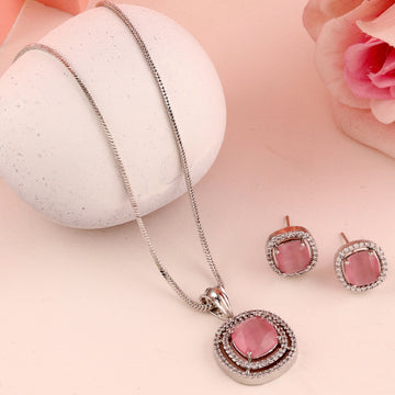 Mekkna "Pink Blush" American Diamond and Rose Quartz Pendant Set