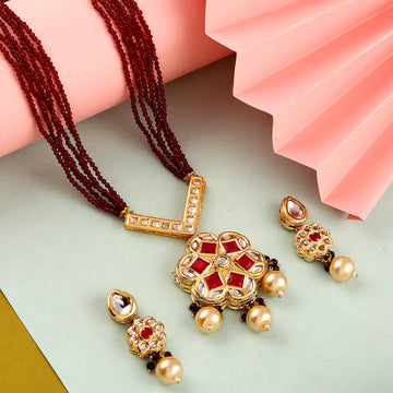 Mekkna  Radiant Red Meenakari Necklace and Earrings Set - A Timeless Piece of Indian Heritage