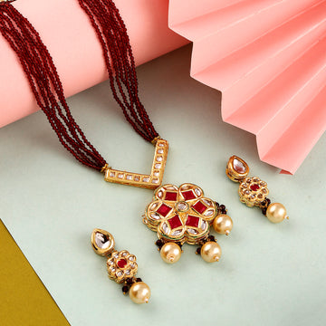 Mekkna  Radiant Red Meenakari Necklace and Earrings Set - A Timeless Piece of Indian Heritage