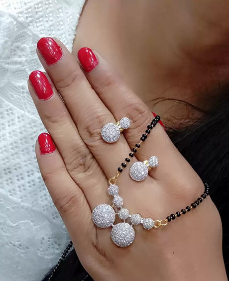 Ad Stone Mangalsutra Necklace with Matching Earrings