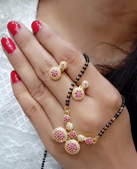 Ad Stone Mangalsutra Necklace with Matching Earrings