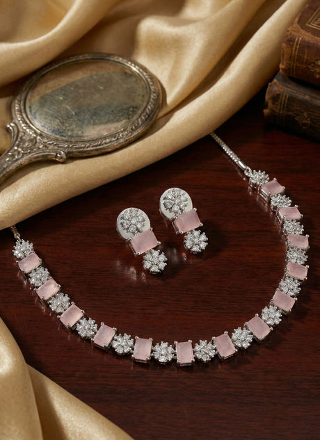Pink Silver Alloy Elegant Jewellery Set For Women