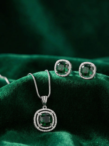 Green Stone Pendant Set For Women
