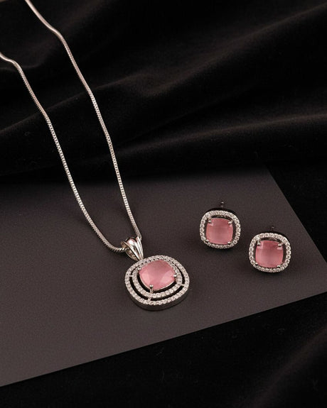 Pink Stoned Pendant Set For Women