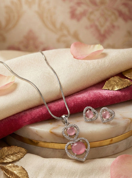 Pink Elegant Earring And Pendant Set For Women Pack Of 3