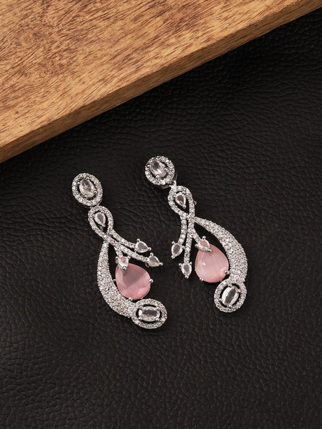Pink Classic Ad Stone Earrings Party And Daily Wear
