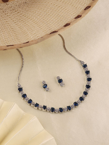 Glossy And Elegant Blue Ad Stone Necklace Set For Women