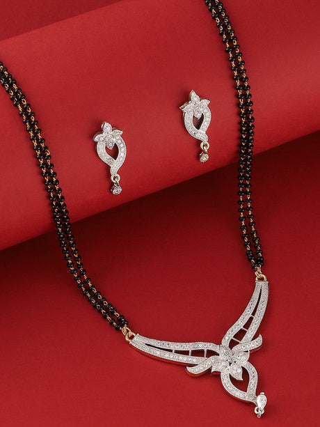 Silver Elegant Mangalsutra And Earring Set For Women Pack Of 3