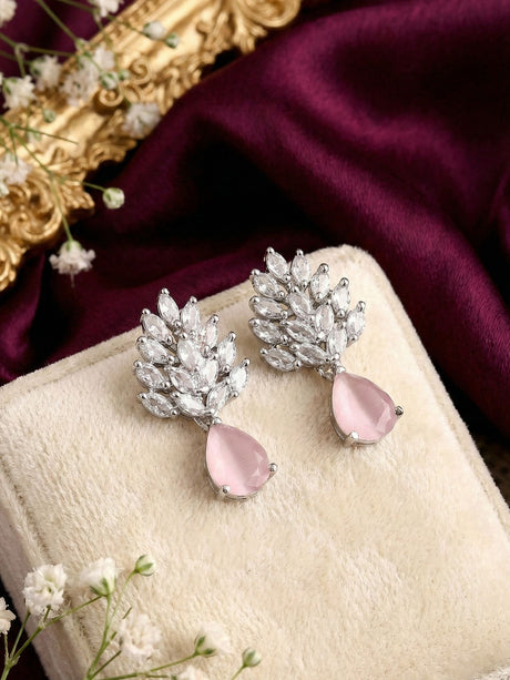 Pink Stoned Silver Plated Fashionable Earrings For Women Pack Of 2