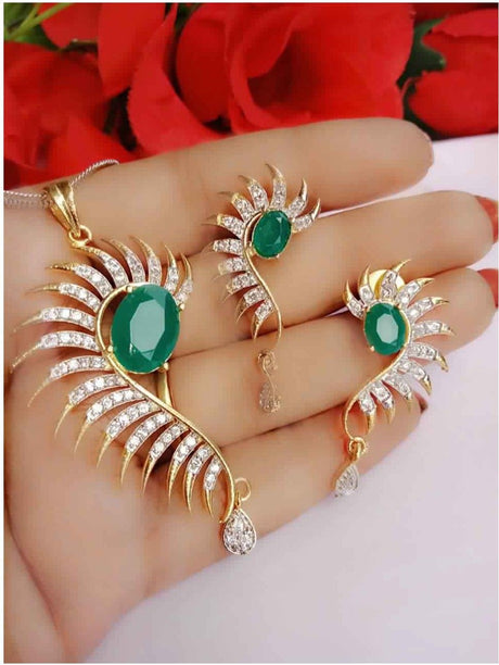 Green Elegant Earring And Necklace Set For Women