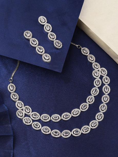 Double Layer Ad Stone Necklace Set For Women