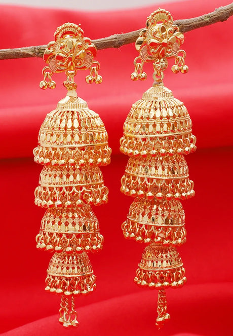 Gold Elegant Jhumki Earring For Women Pack Of 2