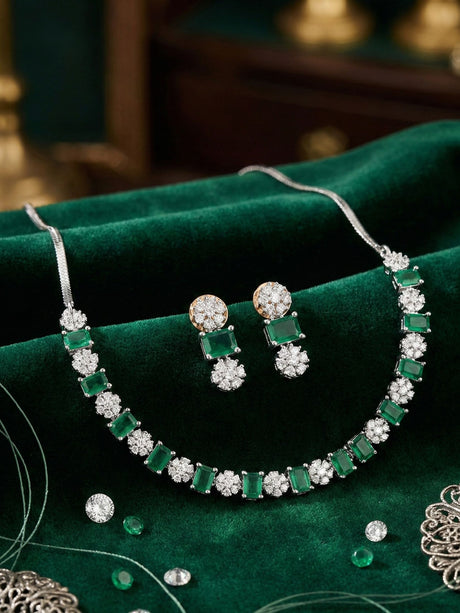 Green Alloy Elegant Necklace Set For Women