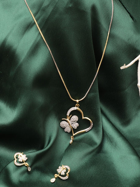 Gold Elegant Earring And Pendant Set For Women