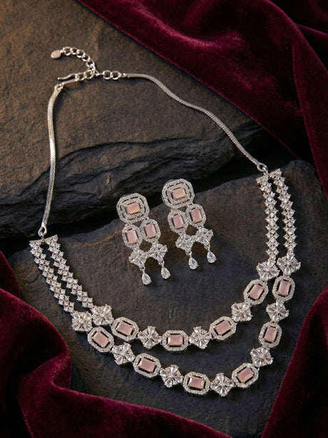 Pink Alloy Elegant Necklace Set For Women