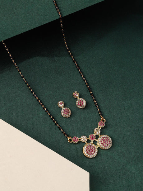 Gold Plated Ruby Stone Mangalsutra Set With Earrings