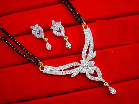 White Alloy Mangalsutra And Earring Set For Women
