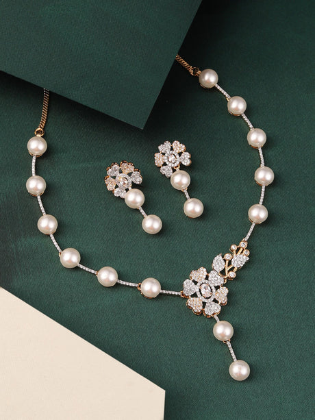 Gold Plated Pearl Necklace Set For Women