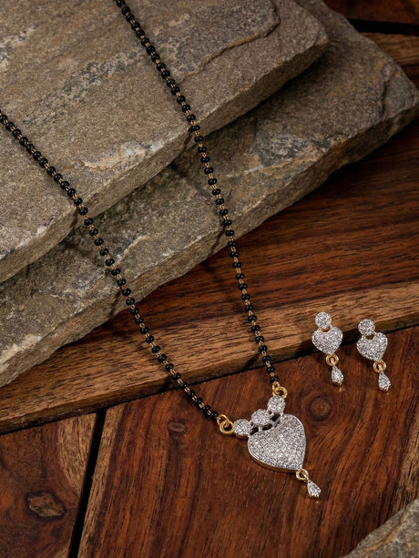 White Elegant Mangalsutra And Earring Set For Women