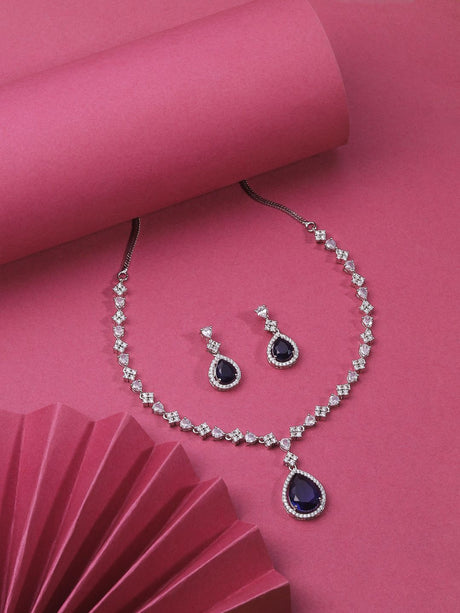Blue Teardrop Necklace Set For Women And Girls