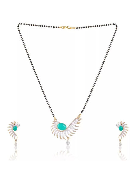 Turquoise Elegant Mangalsutra And Earring Set For Women