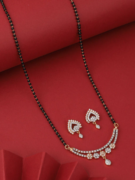 Elegant Gold Plated Mangalsutra Set With White Ad Stones