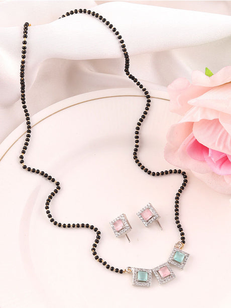 Pink And Black Elegant Mangalsutra And Earring Set For Women