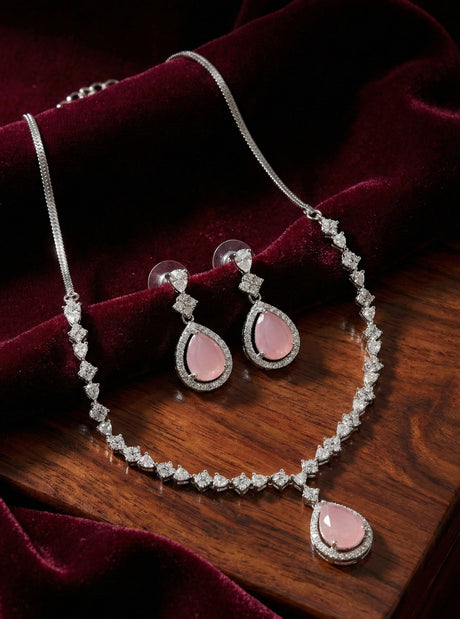 Silver Pink Elegant Jewellery Set