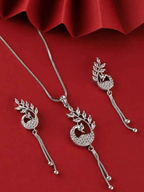 Silver Elegant Earring And Pendant Set For Women Pack Of 3