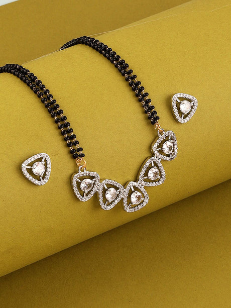 Black And Silver Elegant Mangalsutra And Earring Set For Women
