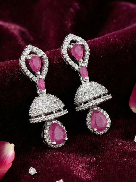 Pink Alloy Elegant Earrings For Women Pack Of 2