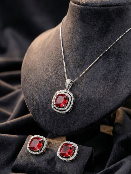 Red Elegant Earring And Pendant Set For Women Pack Of 3