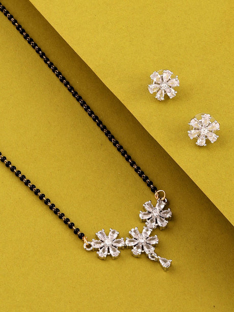 Silver Elegant Mangalsutra And Earring Set For Women