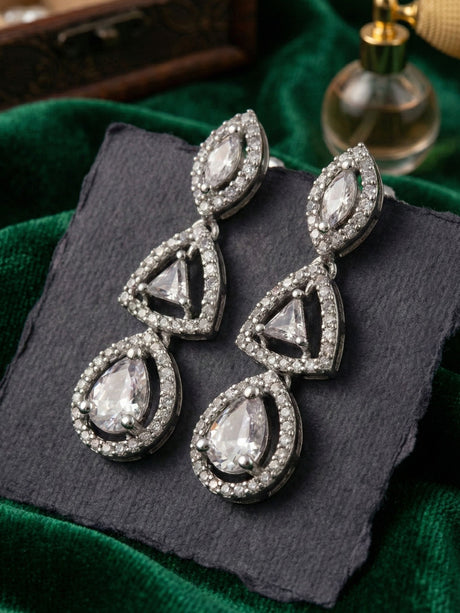 Silver Alloyed Stoned Fashionable Earrings For Women Pack Of 2