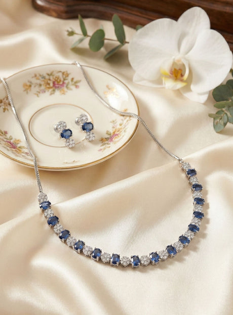 Blue Alloy Elegant Necklace Set For Women