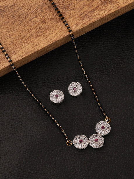 Three Pendant Mangalsutra Set With Pink Cz Stones