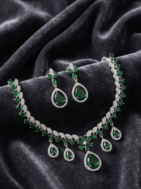 Green Alloy Elegant Jewellery Set For Women