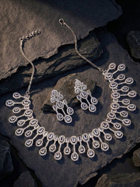 Silver Alloy Elegant Jewellery Set For Women