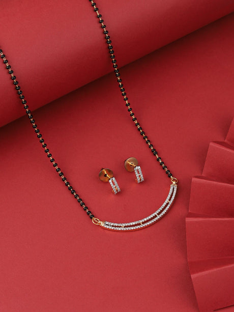 Elegant Gold Plated Mangalsutra Set With White Ad Stones
