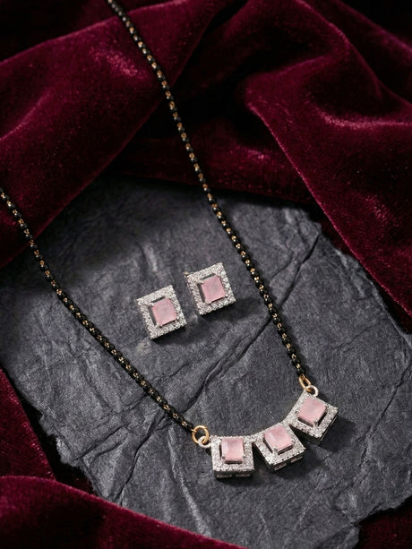 Pink Ad Stone Mangalsutra For Women Pack Of 2