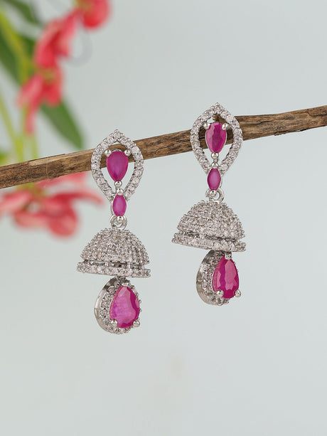 Pink Jhumka Earrings With Pink Stone For Women And Girls Pack Of 2