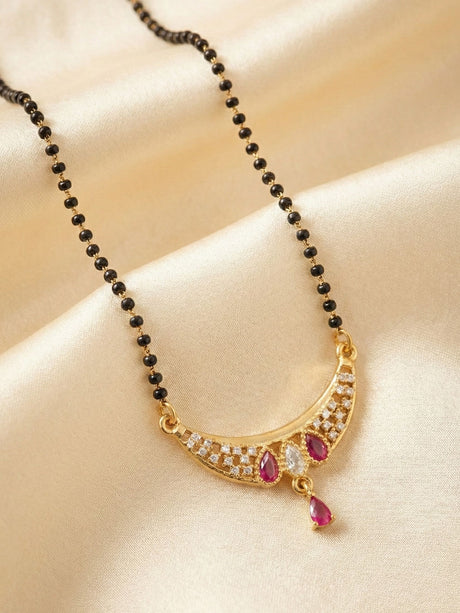 Elegant Gold Plated Mangalsutra With Ad Stone Pendant